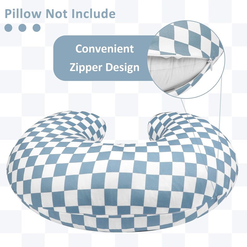 DILIMI Nursing Pillow Cover, Stretchy Removable Case for Breastfeeding Pillows, Ultra Soft Comfortable Slipcover for Baby Girl and Boy, Blue Checkerboard - Image 3